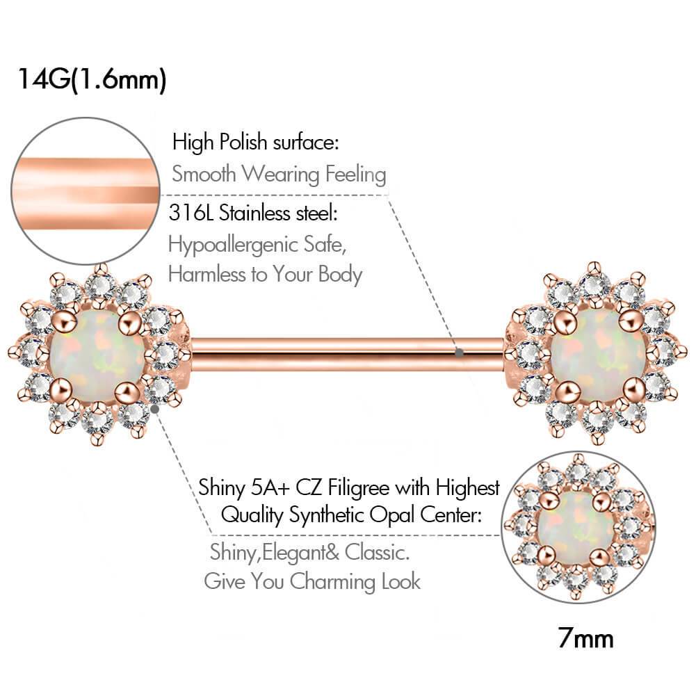 Lab-Grown Opal Rose Gold Nipple Barbell Pair - Image 4