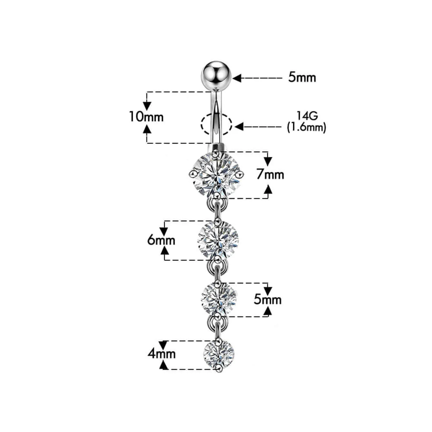 Triple CZ Dangle Belly Ring - Image 4