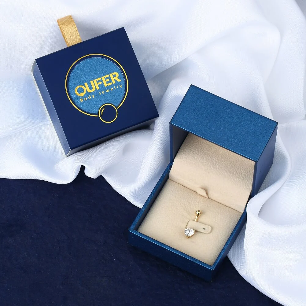 14K Gold Heart CZ Belly Ring - Image 5