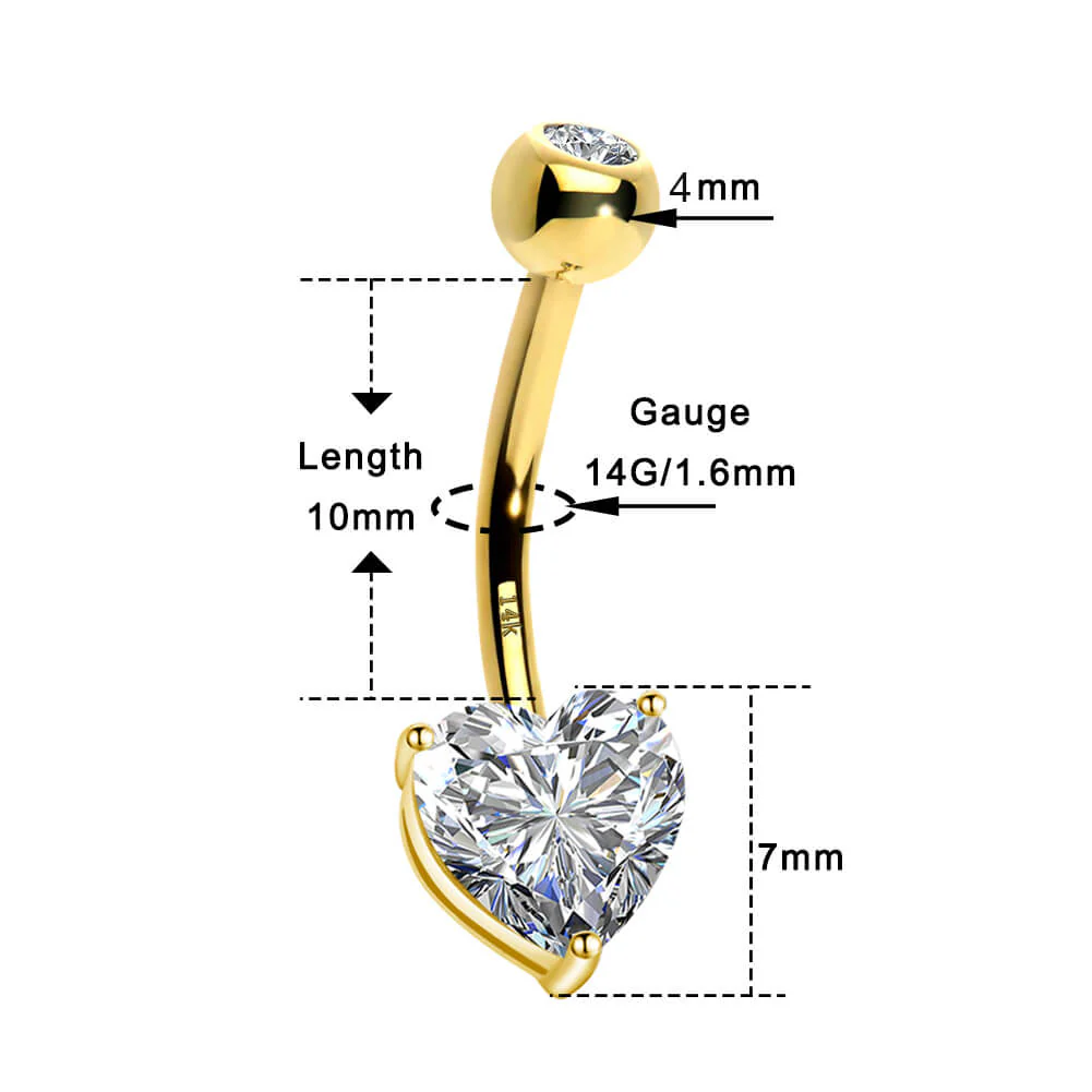 14K Gold Heart CZ Belly Ring - Image 7