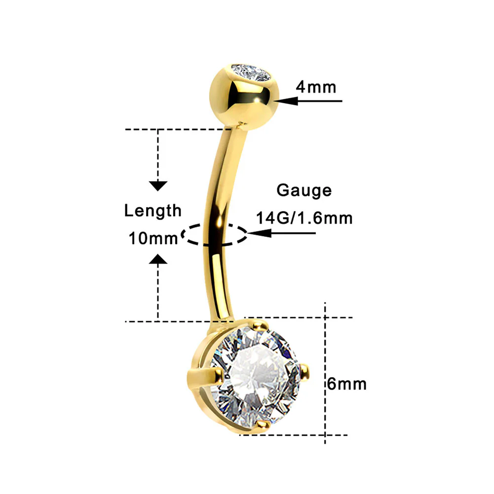 14K Gold Round CZ Belly Ring - Image 5