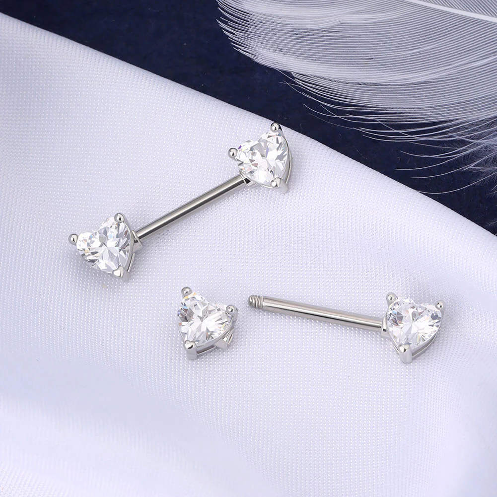 2Pcs CZ Heart Nipple Barbell Pair - Image 3
