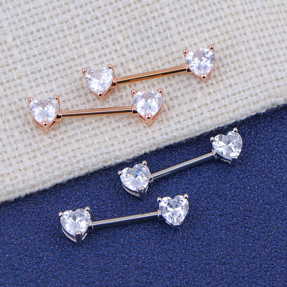 2Pcs CZ Heart Nipple Barbell Pair - Image 4