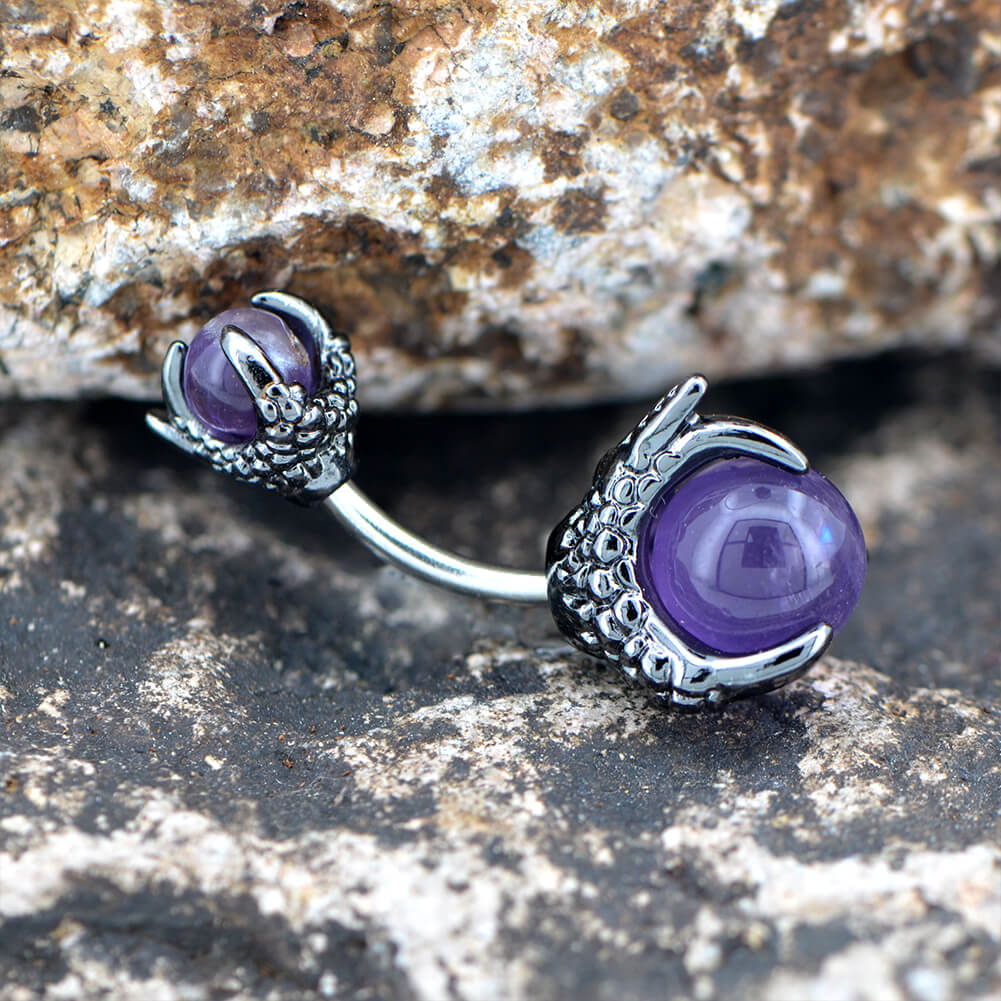 Dragon Claw Grip Gem Ball Belly Ring - Image 3