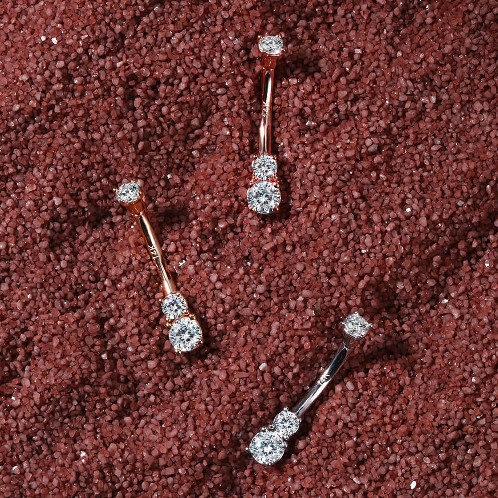 14K Gold Three Round CZ Belly Ring - Image 4