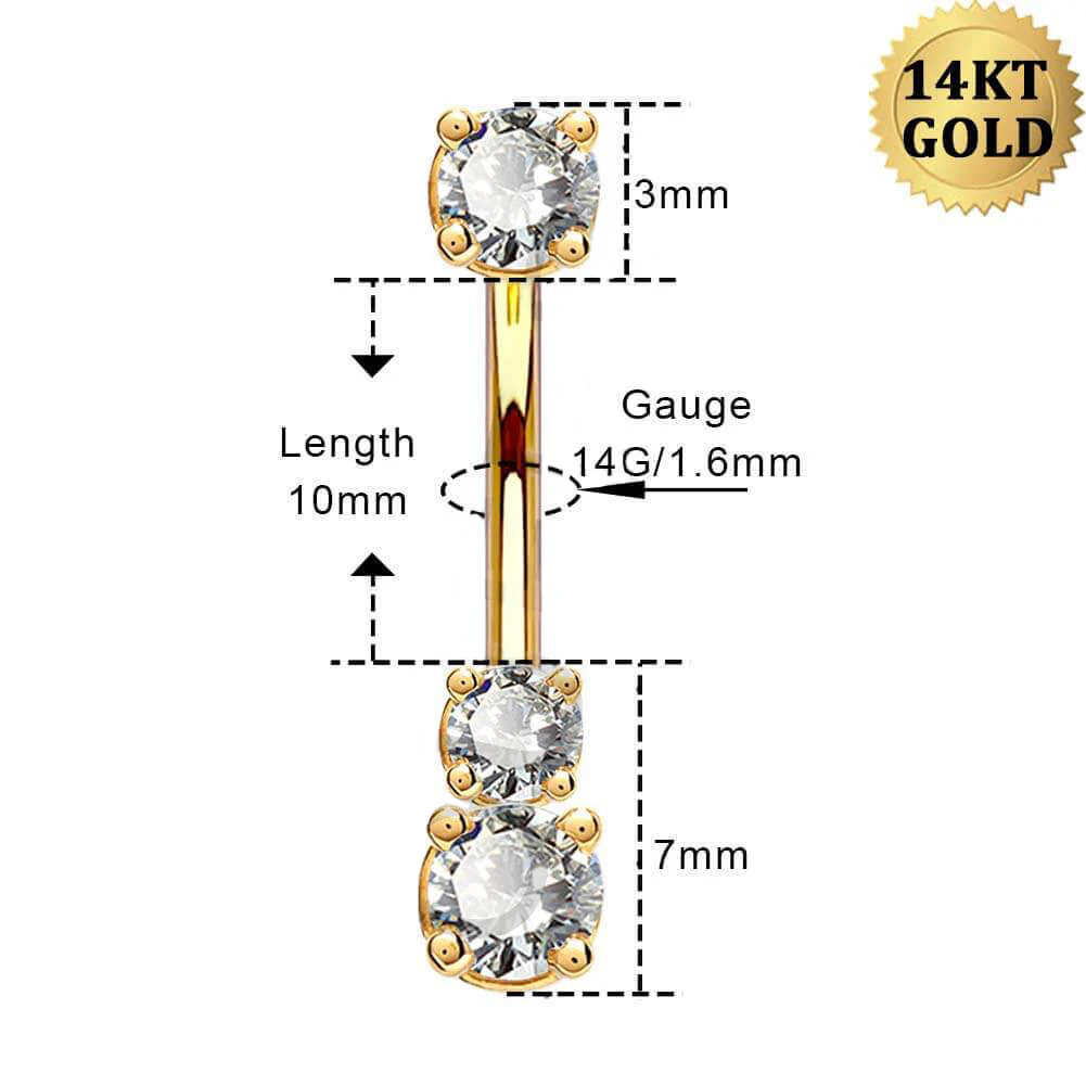 14K Gold Three Round CZ Belly Ring - Image 5