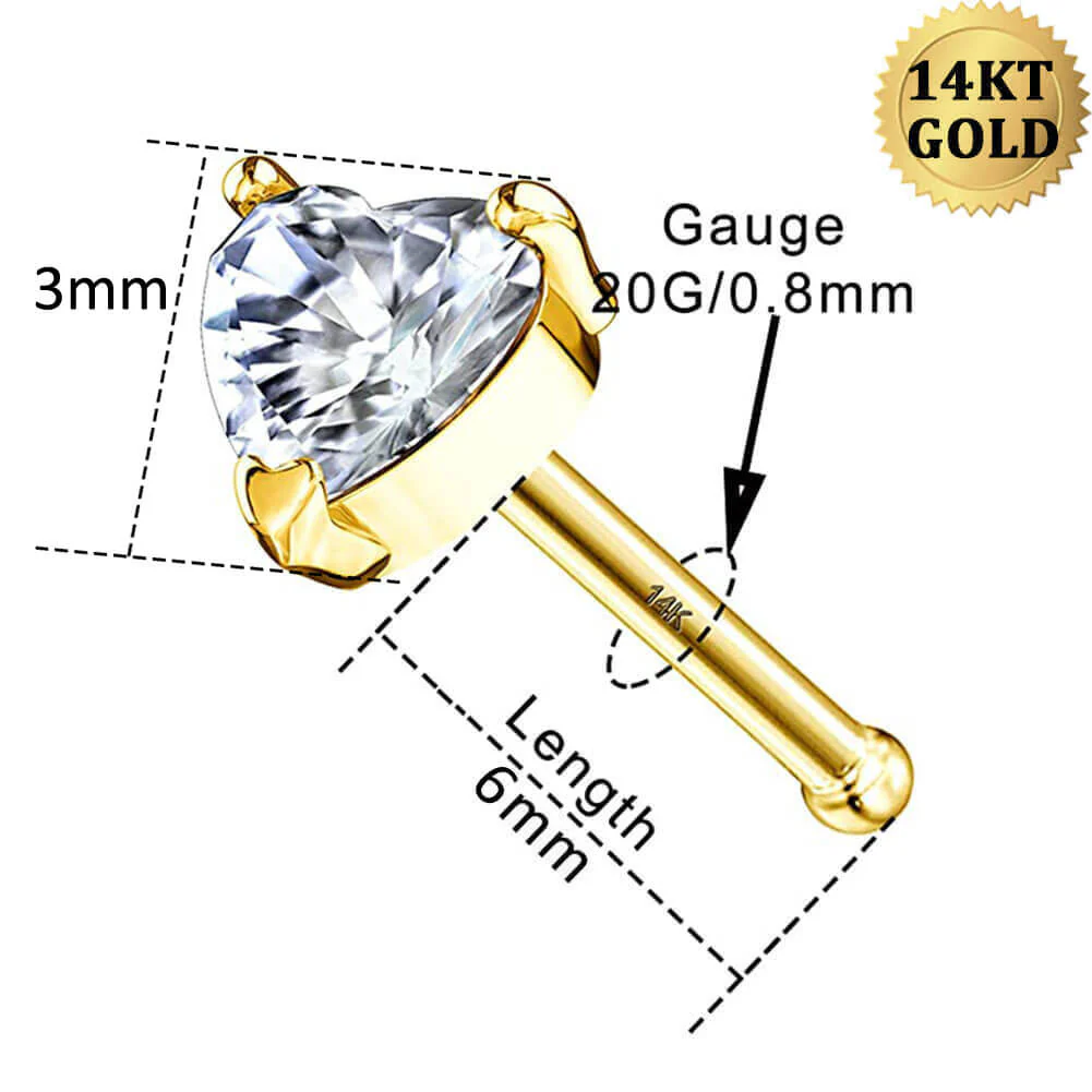 14K Gold Heart CZ Bone Nose Stud - Image 3