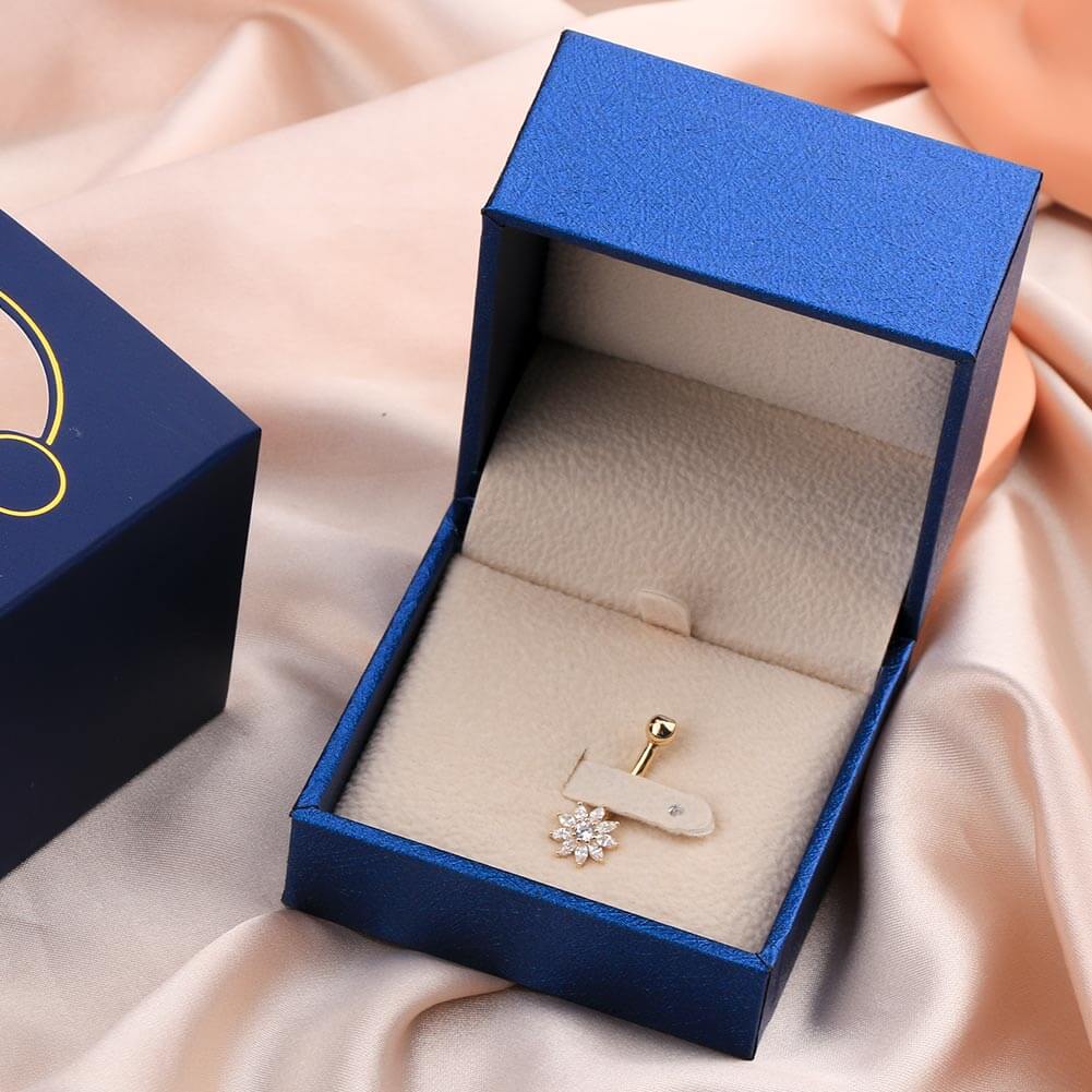 14K Gold CZ Flower Belly Ring - Image 3