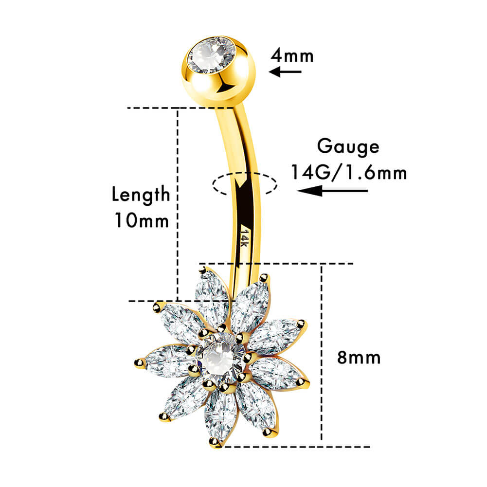 14K Gold CZ Flower Belly Ring - Image 4