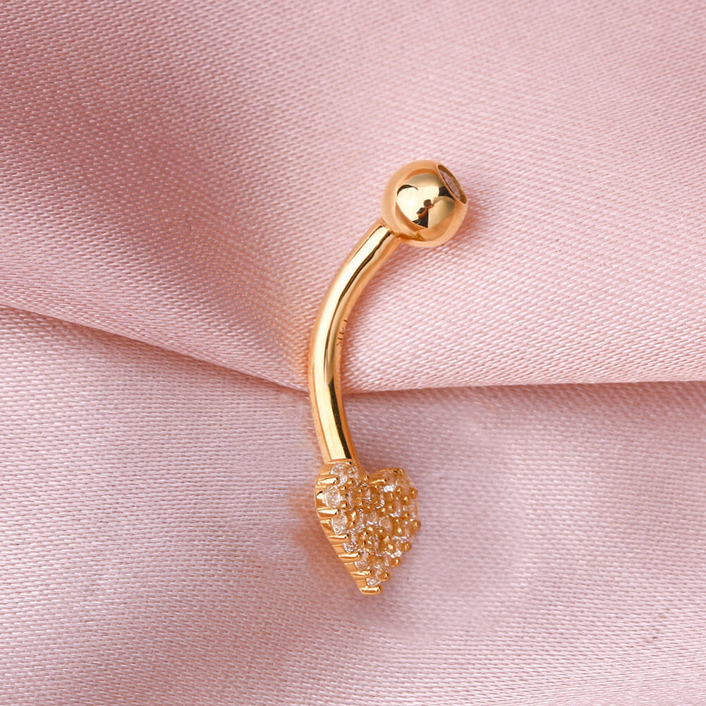 14K Gold Clear Heart CZ Belly Ring - Image 3