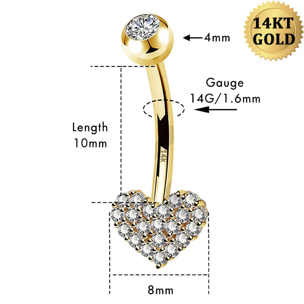 14K Gold Clear Heart CZ Belly Ring - Image 5