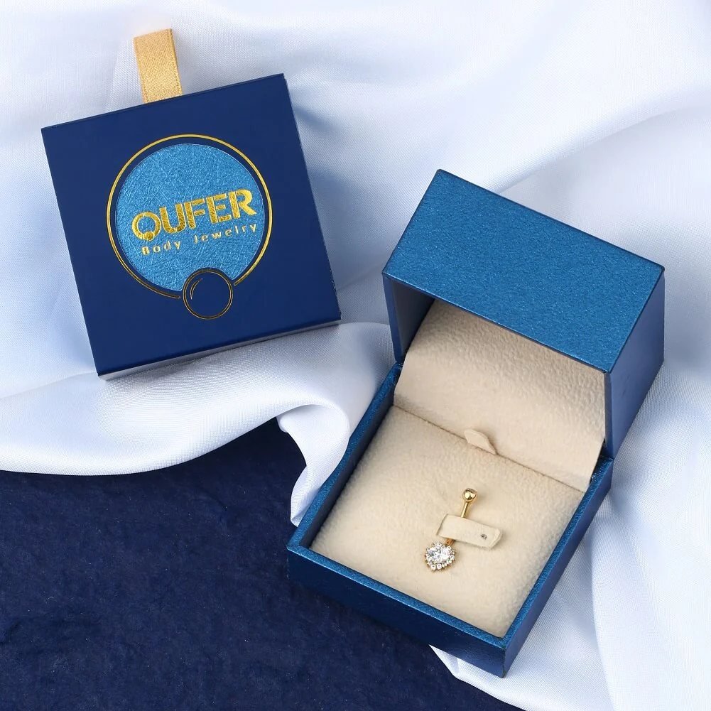 14K Gold CZ Heart Belly Ring - Image 4