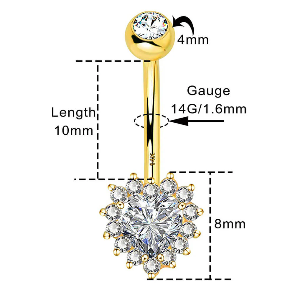 14K Gold CZ Heart Belly Ring - Image 5