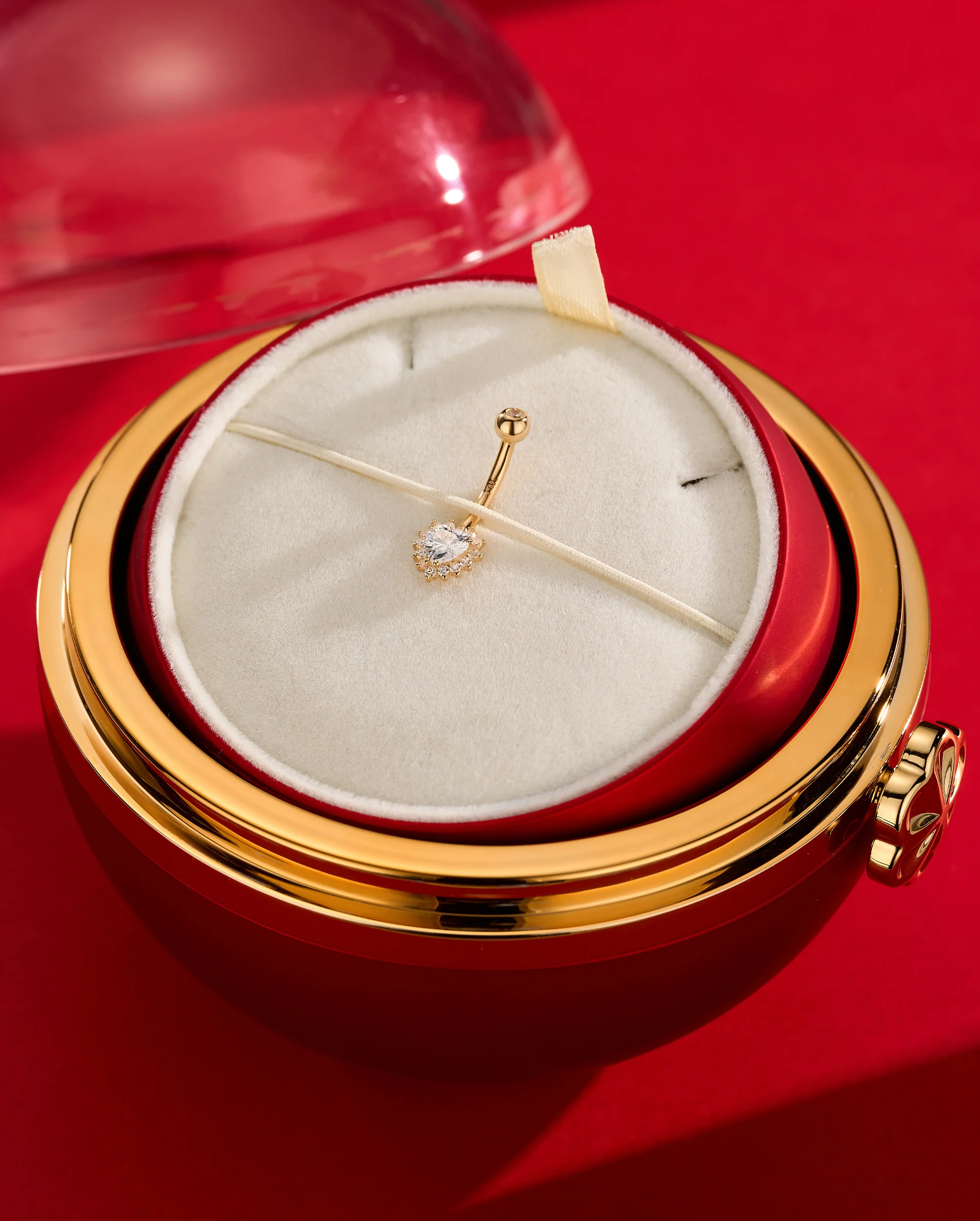 14K Gold CZ Heart Belly Ring - Image 6