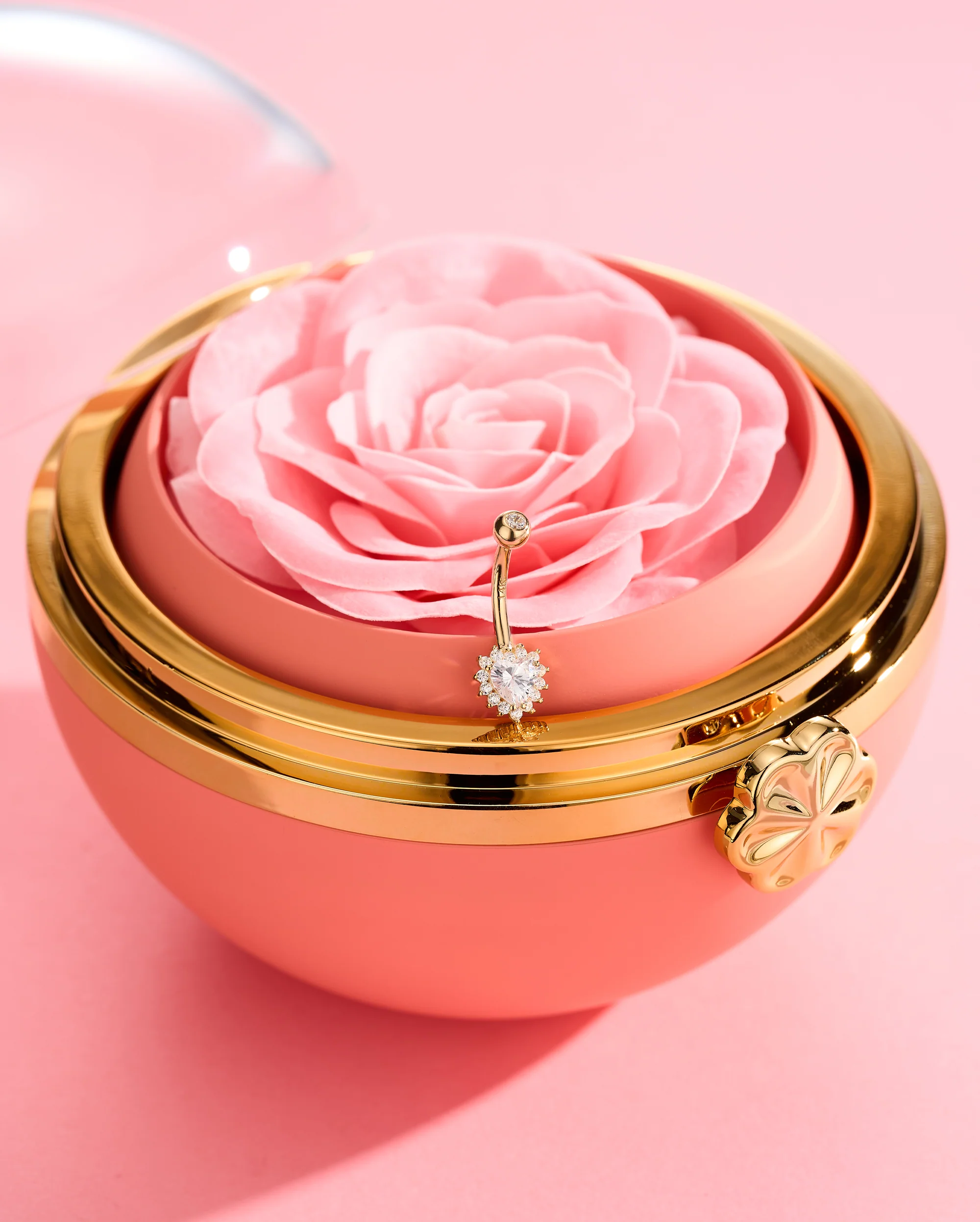 14K Gold CZ Heart Belly Ring - Image 7