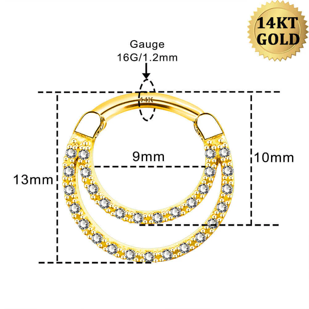 14K Gold CZ Double Hoop Segment Septum Ring - Image 4