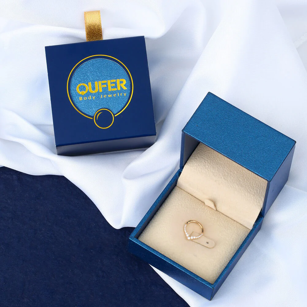 14K Gold CZ V-Shape Segment Septum Ring - Image 4