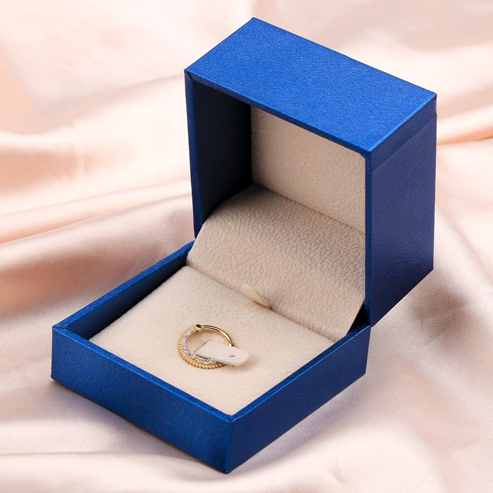 14K Gold Paved with CZ Segment Daith Earring - Image 3