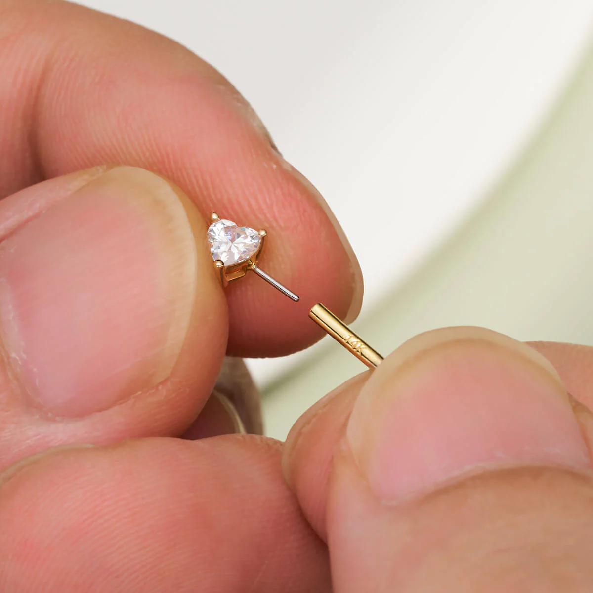 14K Gold Heart CZ Nipple Ring Replacement Ball - Image 4