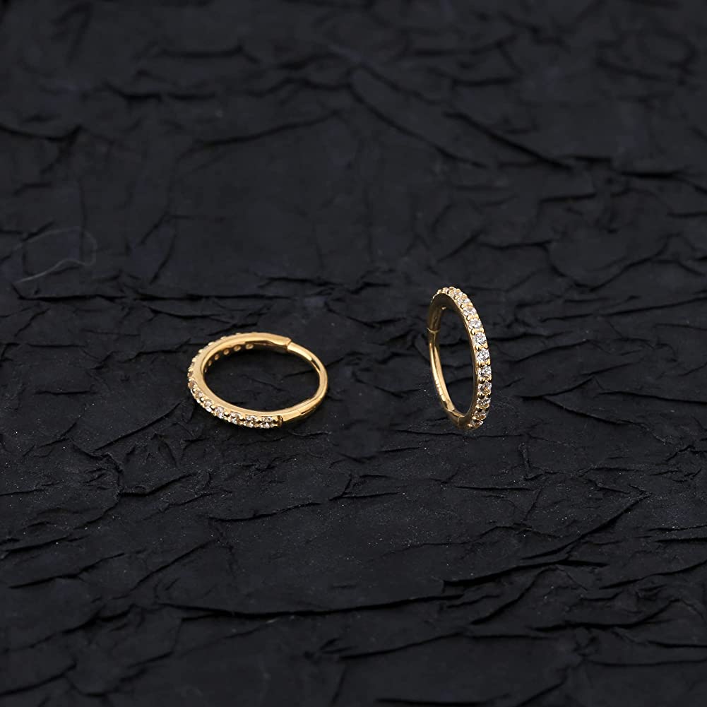 20G 14K Gold CZ Segment Nose Hoop - Image 3