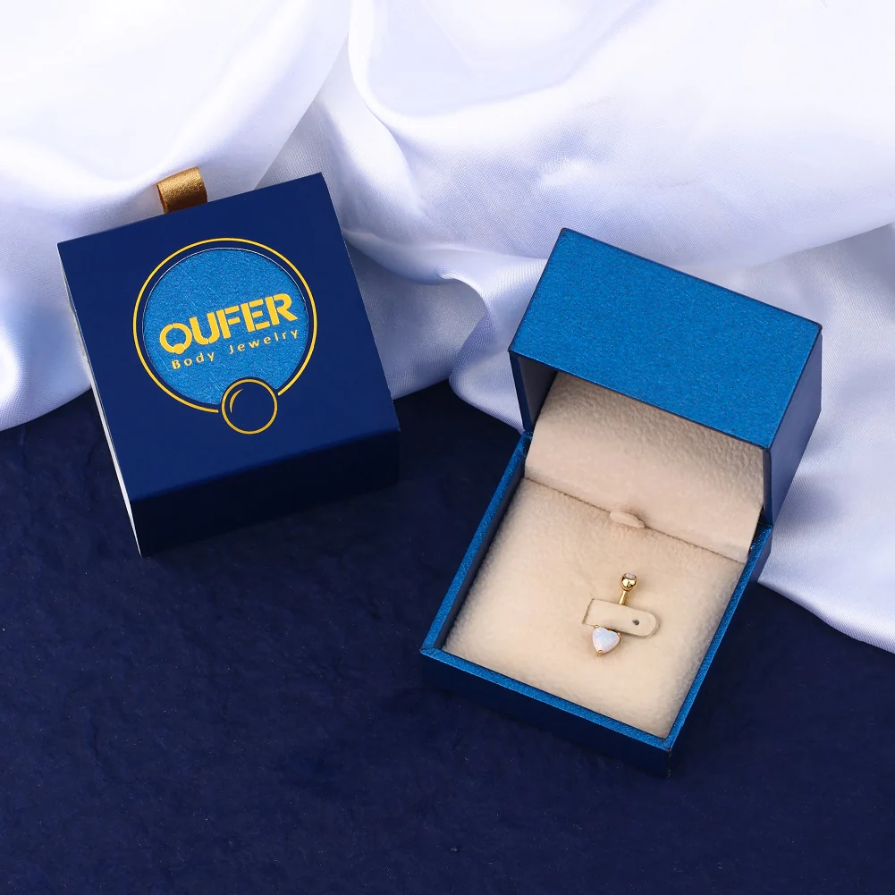 14K Gold Heart Opal Belly Ring - Image 4