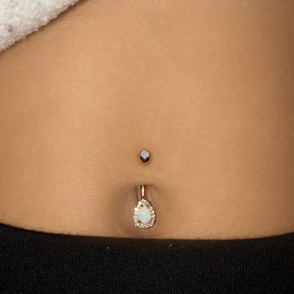 14K Gold Opal Teardrop Belly Ring - Image 3