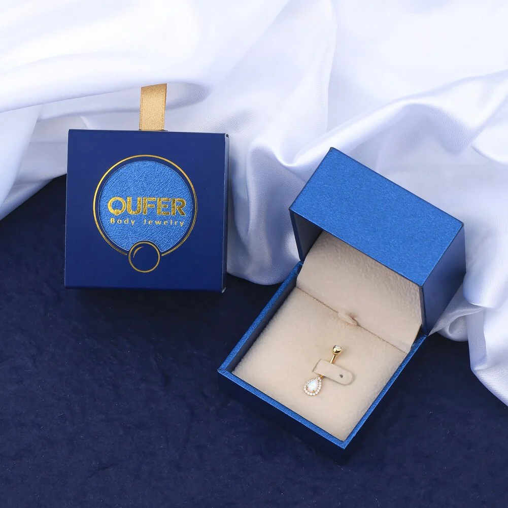 14K Gold Opal Teardrop Belly Ring - Image 4