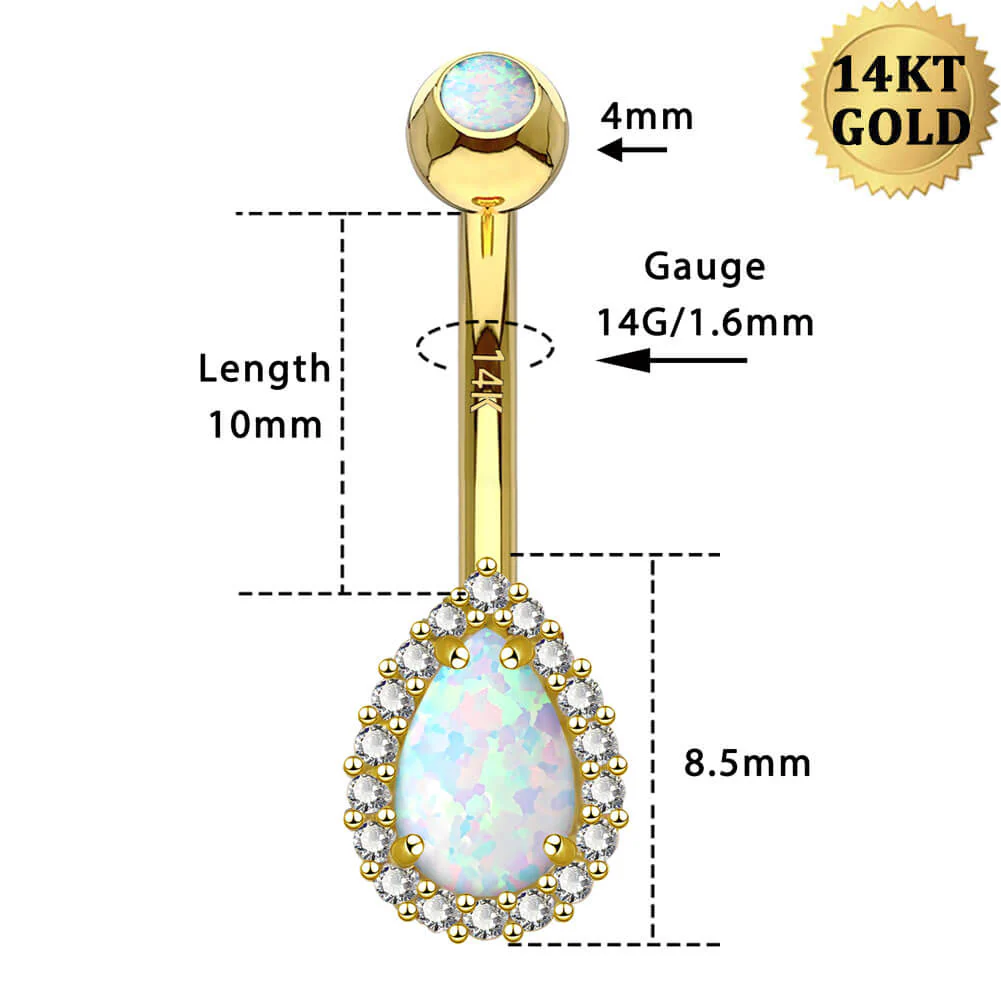 14K Gold Opal Teardrop Belly Ring - Image 5