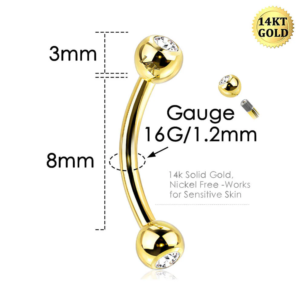 14K Gold Curved Barbells Rook Earring - Image 5