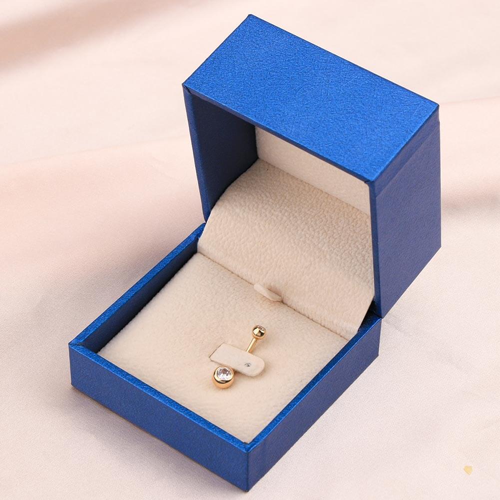 14K Gold Round CZ Belly Ring - Image 3