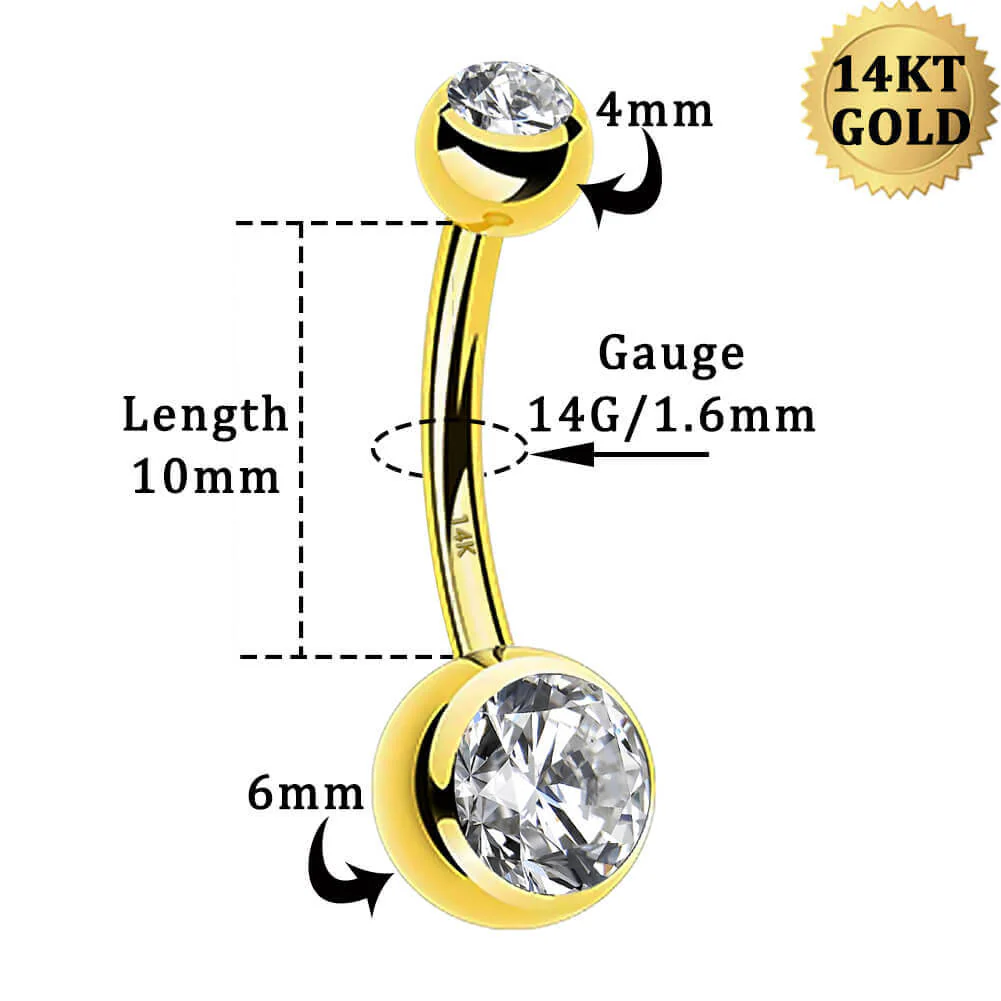 14K Gold Round CZ Belly Ring - Image 4