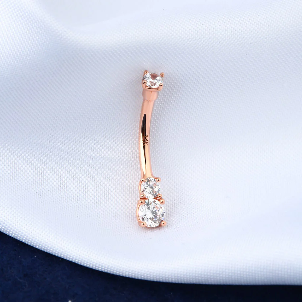 14K Rose Gold Three Round CZ Belly Ring - Image 4