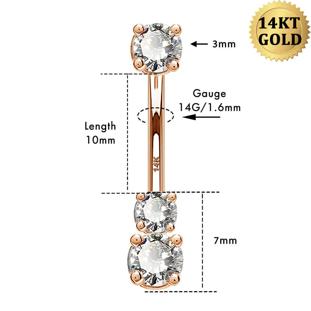 14K Rose Gold Three Round CZ Belly Ring - Image 5