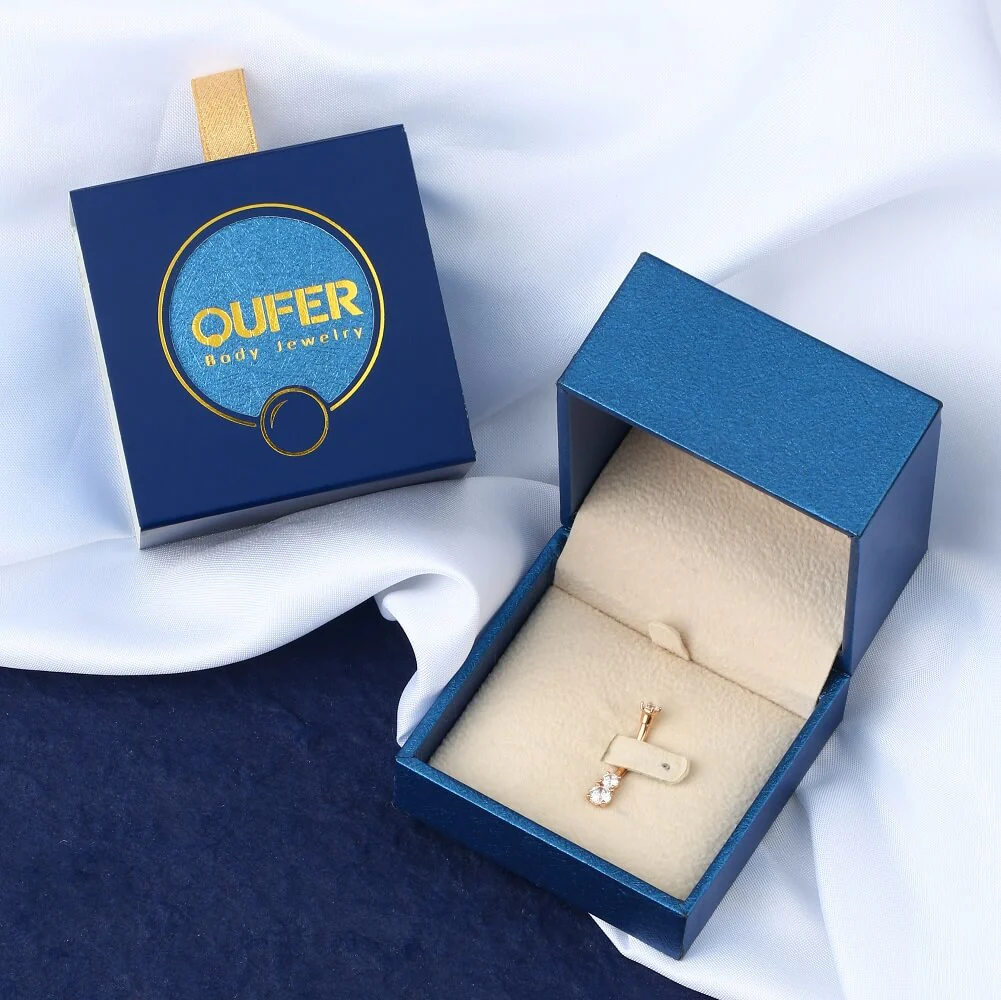 14K Rose Gold Three Round CZ Belly Ring - Image 6