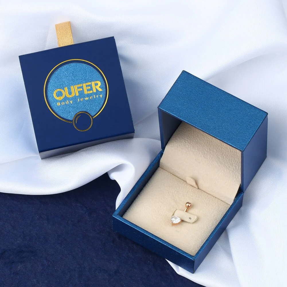 14K Rose Gold Heart CZ Belly Ring - Image 4