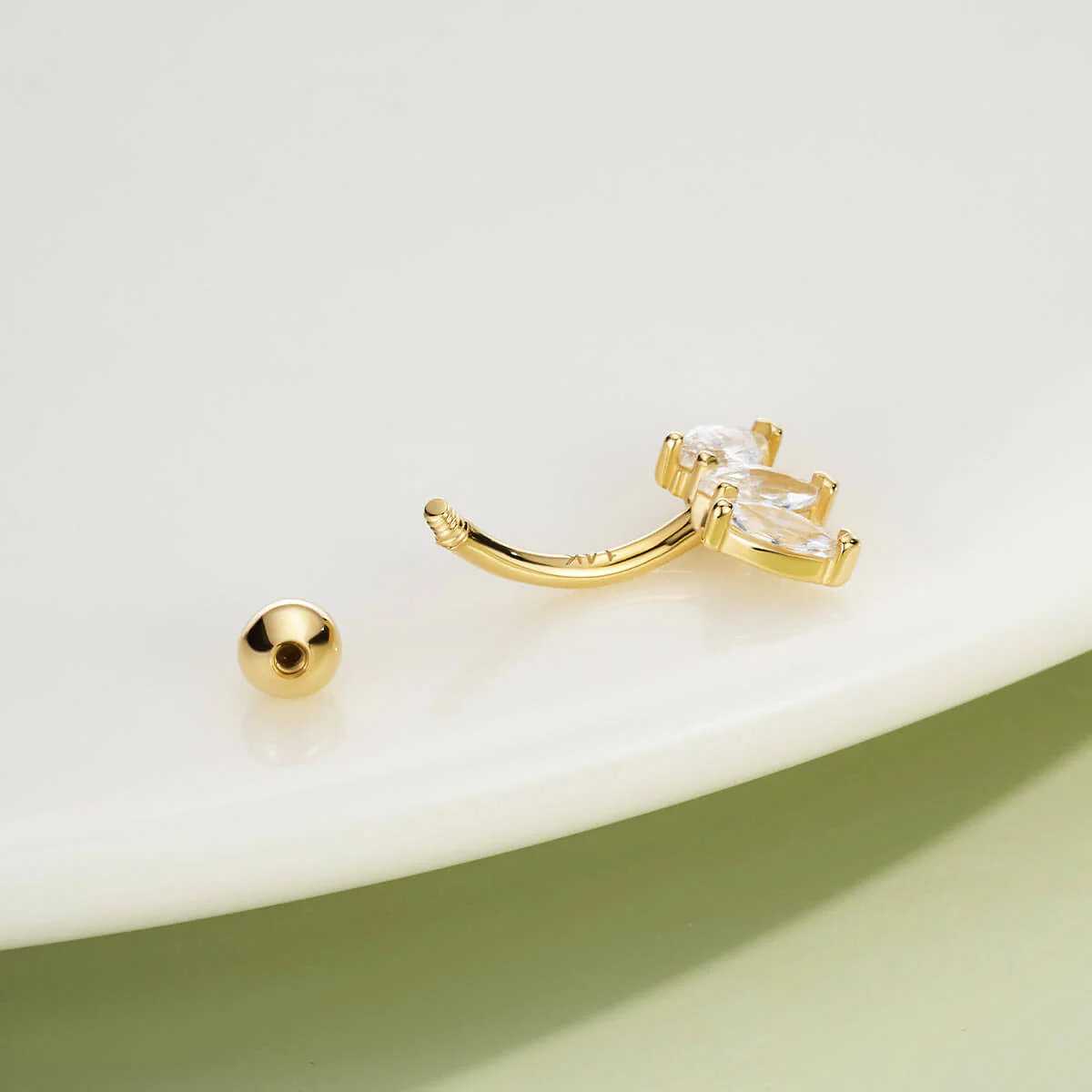 14K Gold Clear CZ Marquise Eyebrow Rook Ring - Image 3