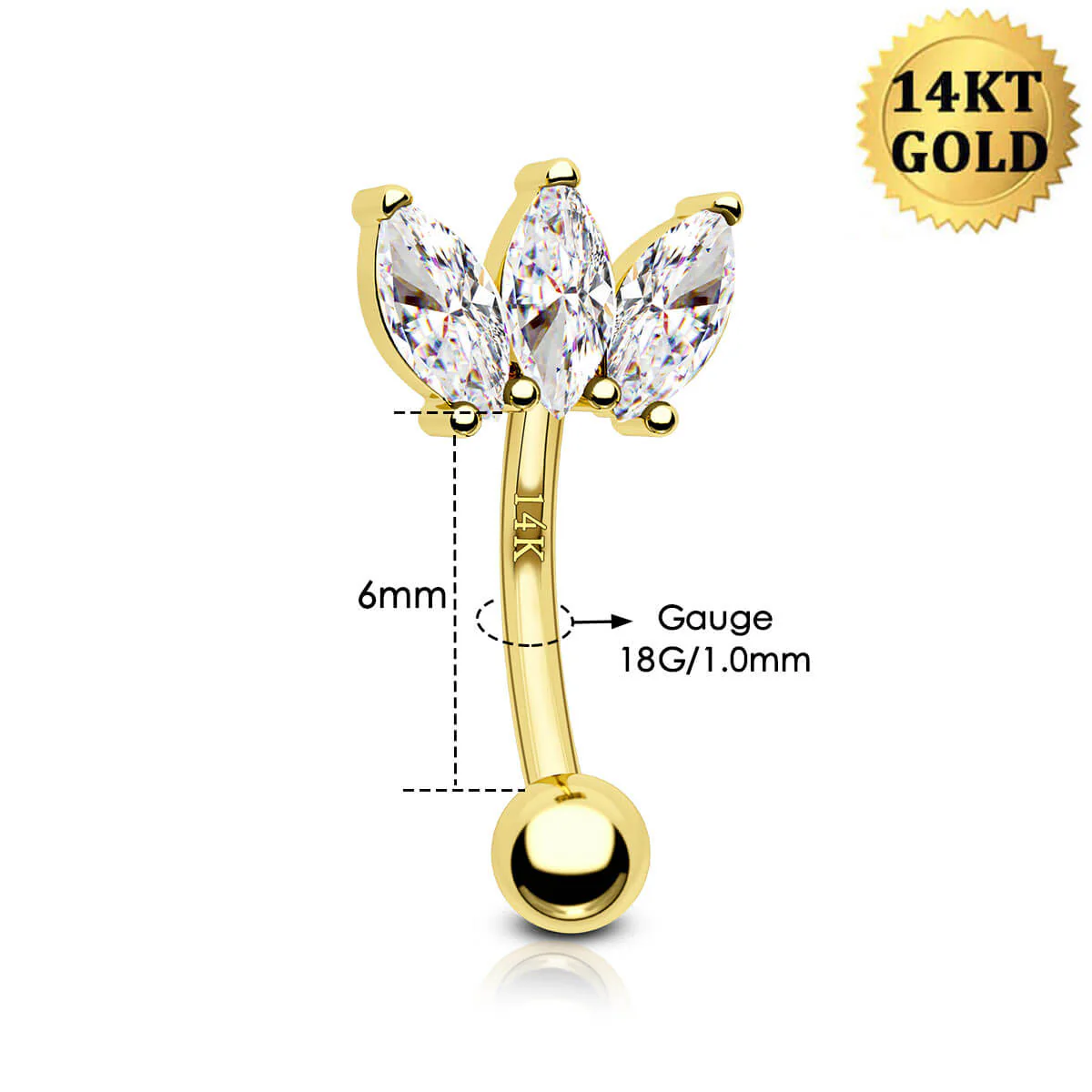 14K Gold Clear CZ Marquise Eyebrow Rook Ring - Image 4