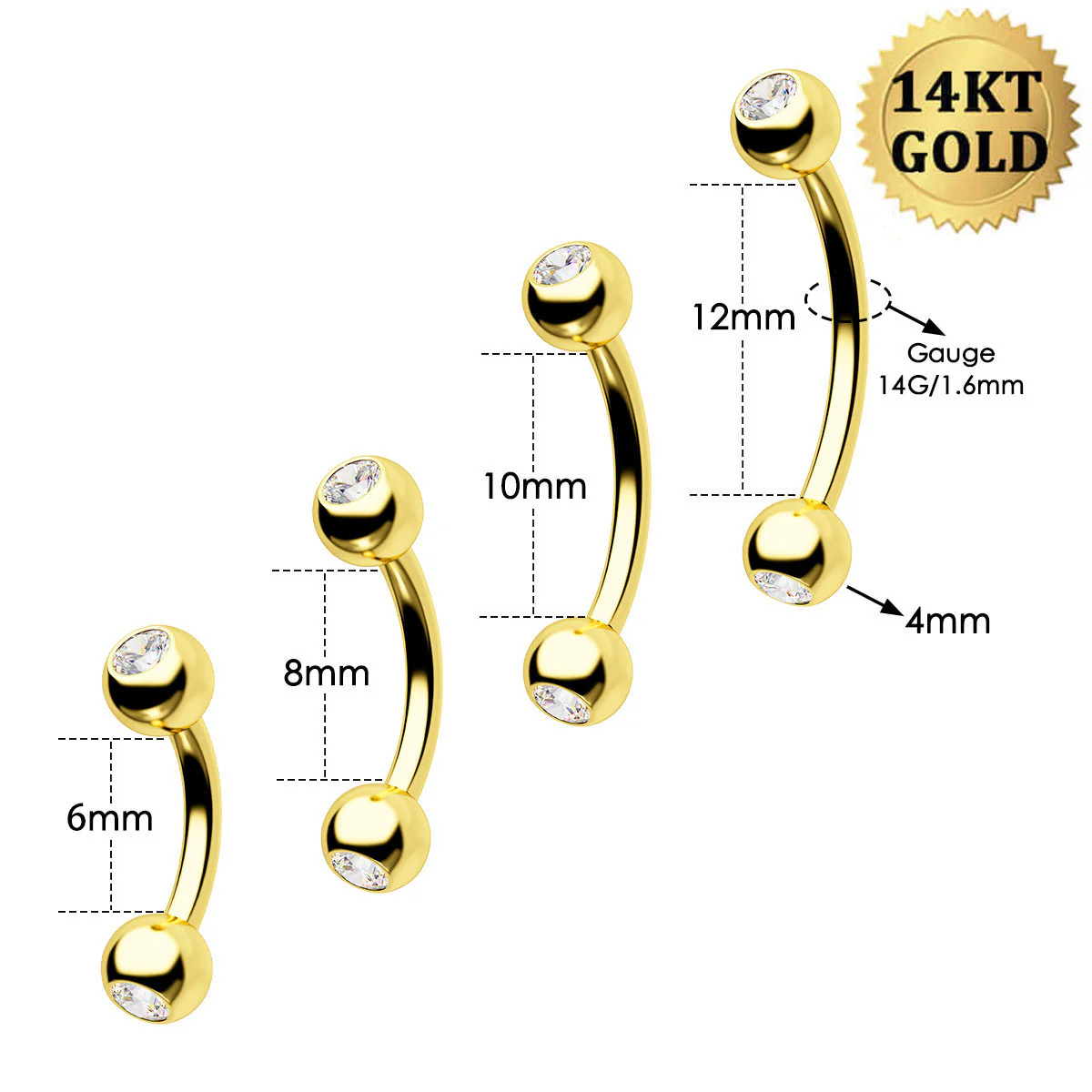 14K Gold CZ Belly Ring - Image 4