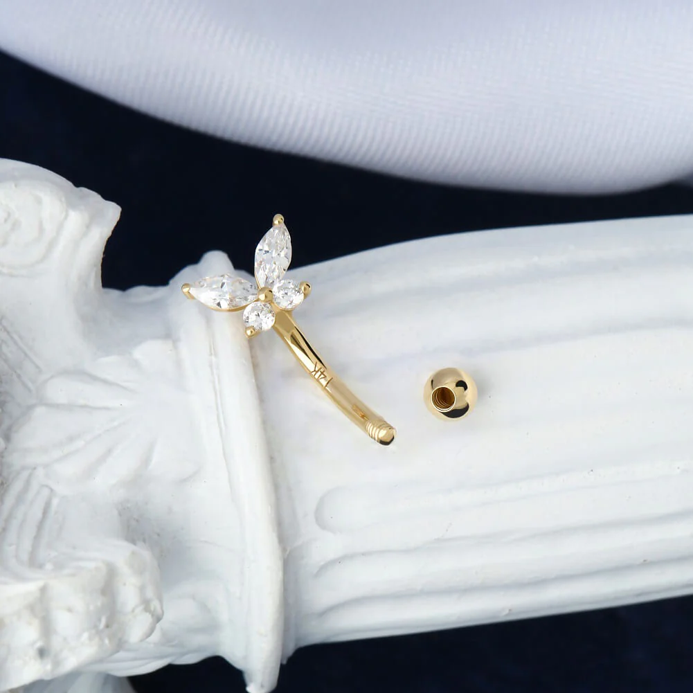 14K Gold CZ Butterfly Rook Earring - Image 3