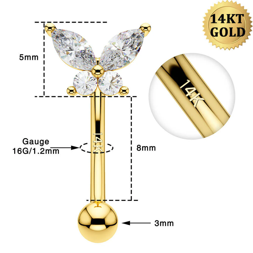 14K Gold CZ Butterfly Rook Earring - Image 7