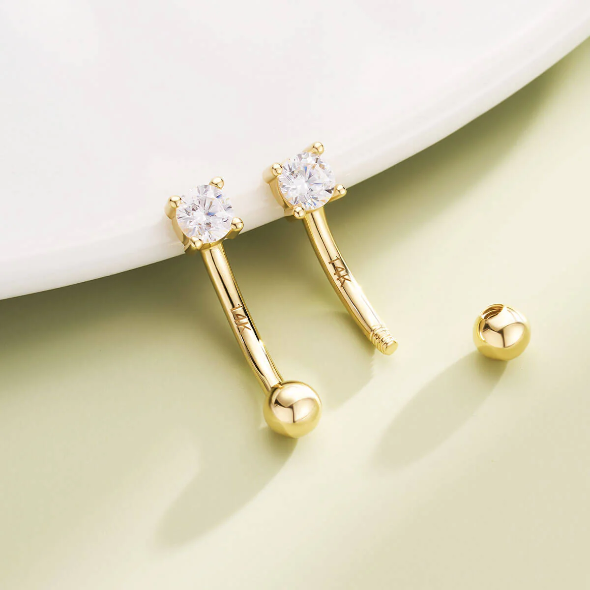 14K Gold Clear CZ Eyebrow & Rook Earring - Image 3