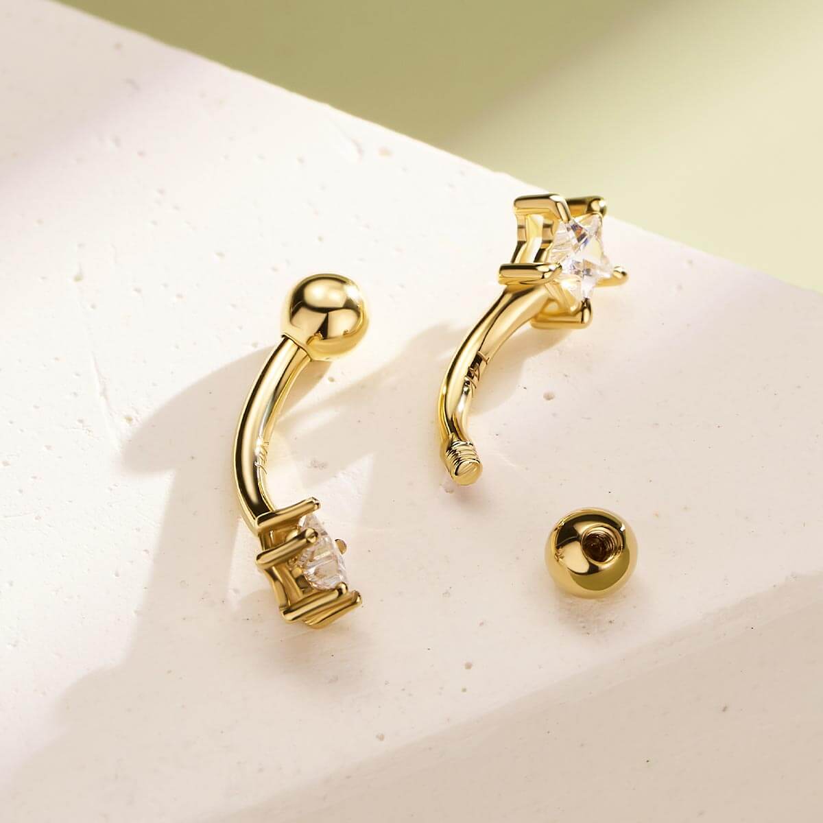 14K Gold Star CZ Eyebrow Earring - Image 3