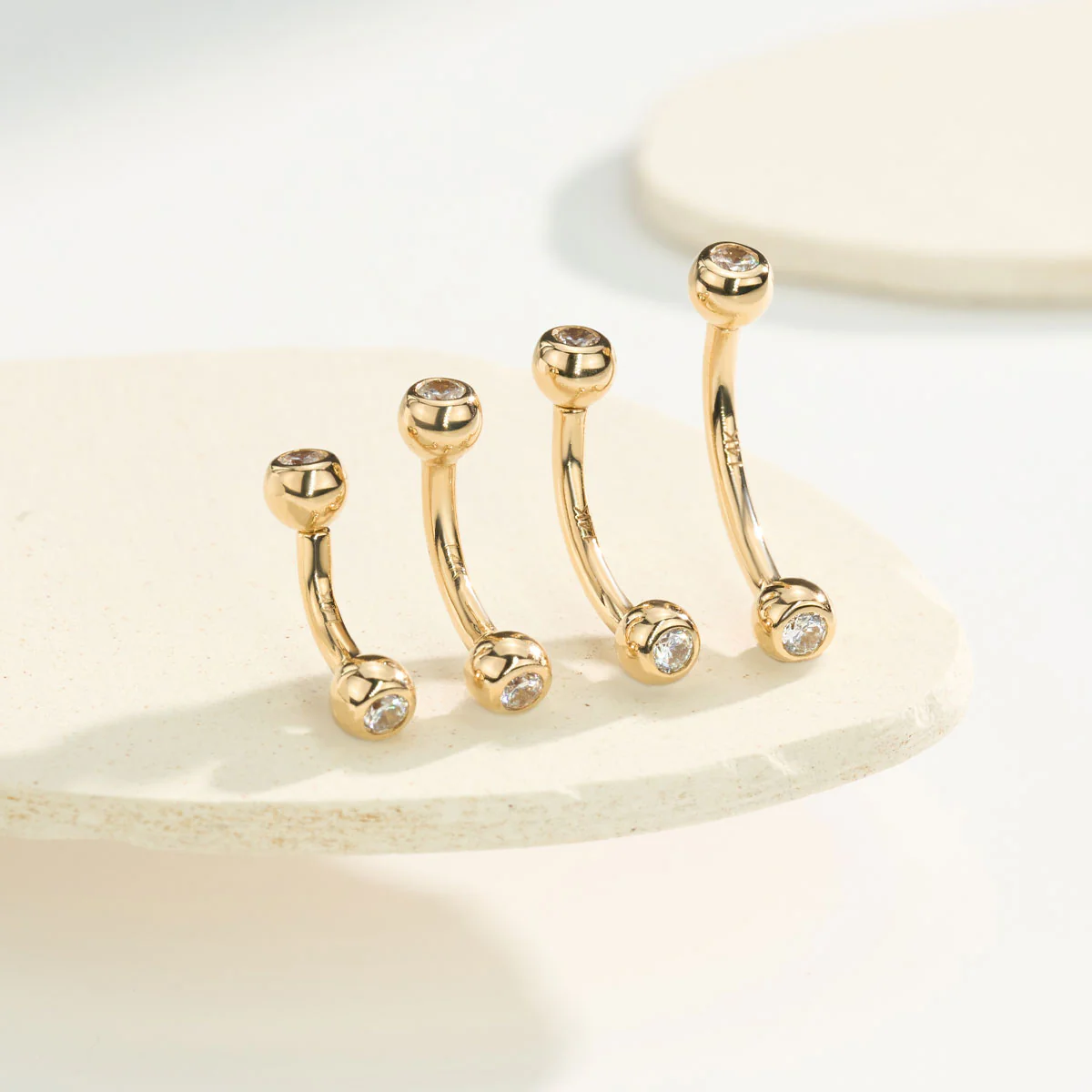 14K Solid Gold CZ Internally Threaded Belly Ring - Image 3