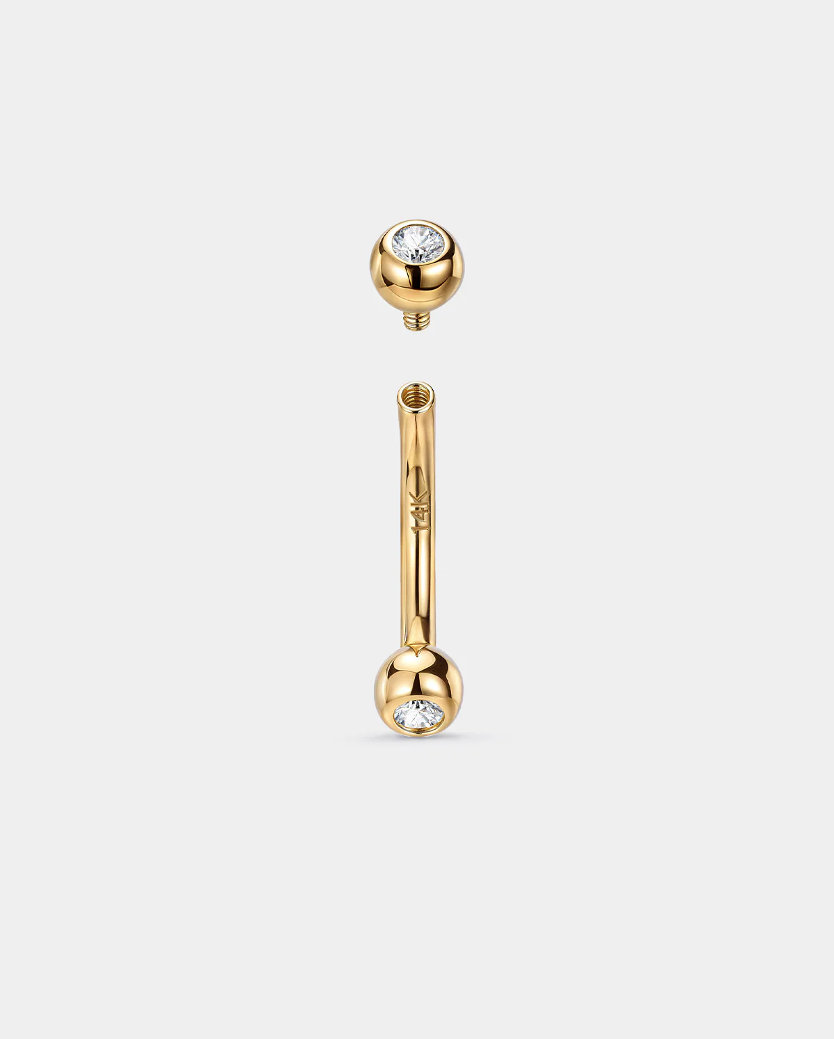 14K Solid Gold CZ Internally Threaded Belly Ring - Image 6