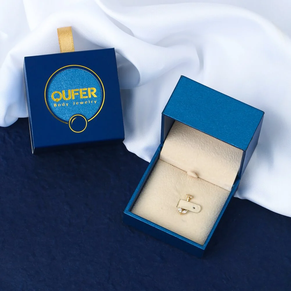 14K Gold CZ Flower Leave Rook Earring - Image 6