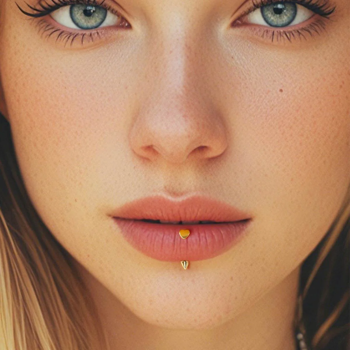 14K Gold Flat Heart Eyebrow Rook Ring - Image 3