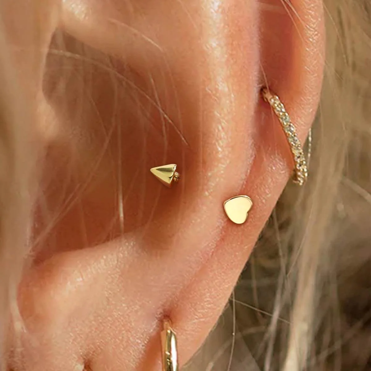 14K Gold Flat Heart Eyebrow Rook Ring - Image 4