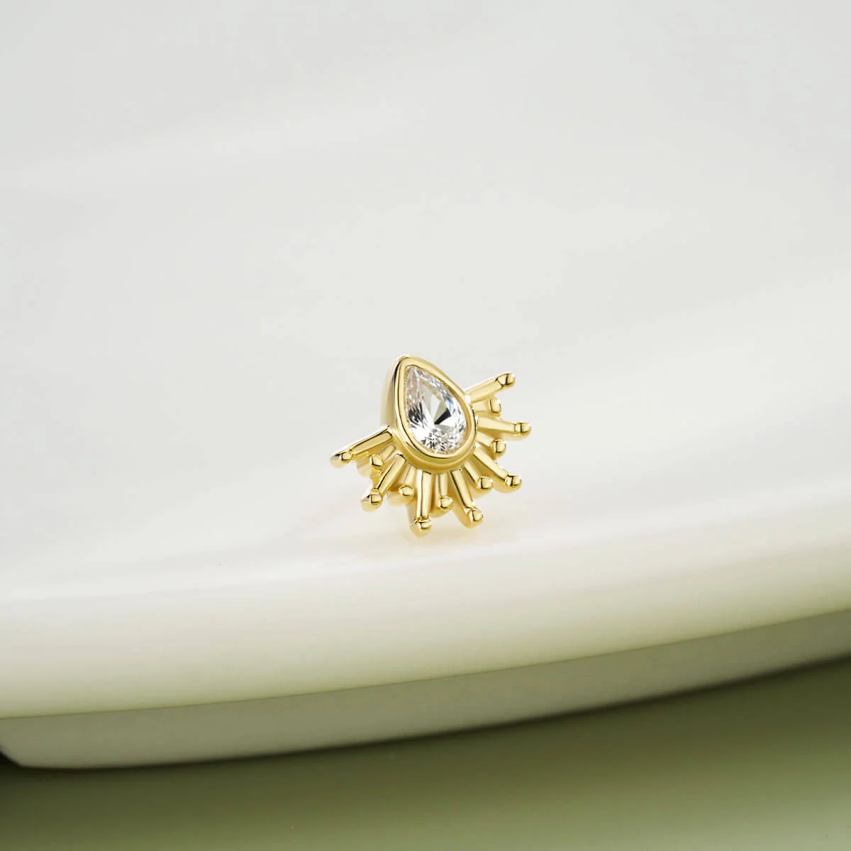 14K Gold Marquise CZ Sunburst Threadless Nose Stud - Image 3