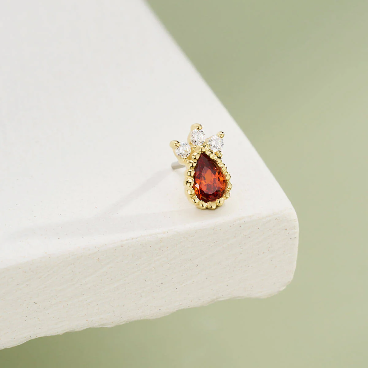 14K Gold Red Marquise CZ Threadless Nose Stud - Image 3
