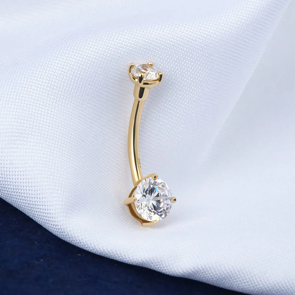 14K Gold Round CZ Belly Ring - Image 3
